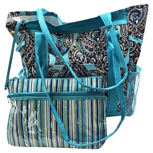 Steve Elliot's High Tide Collection Bag Beach Blue Floral + Cosmetic Bag.
